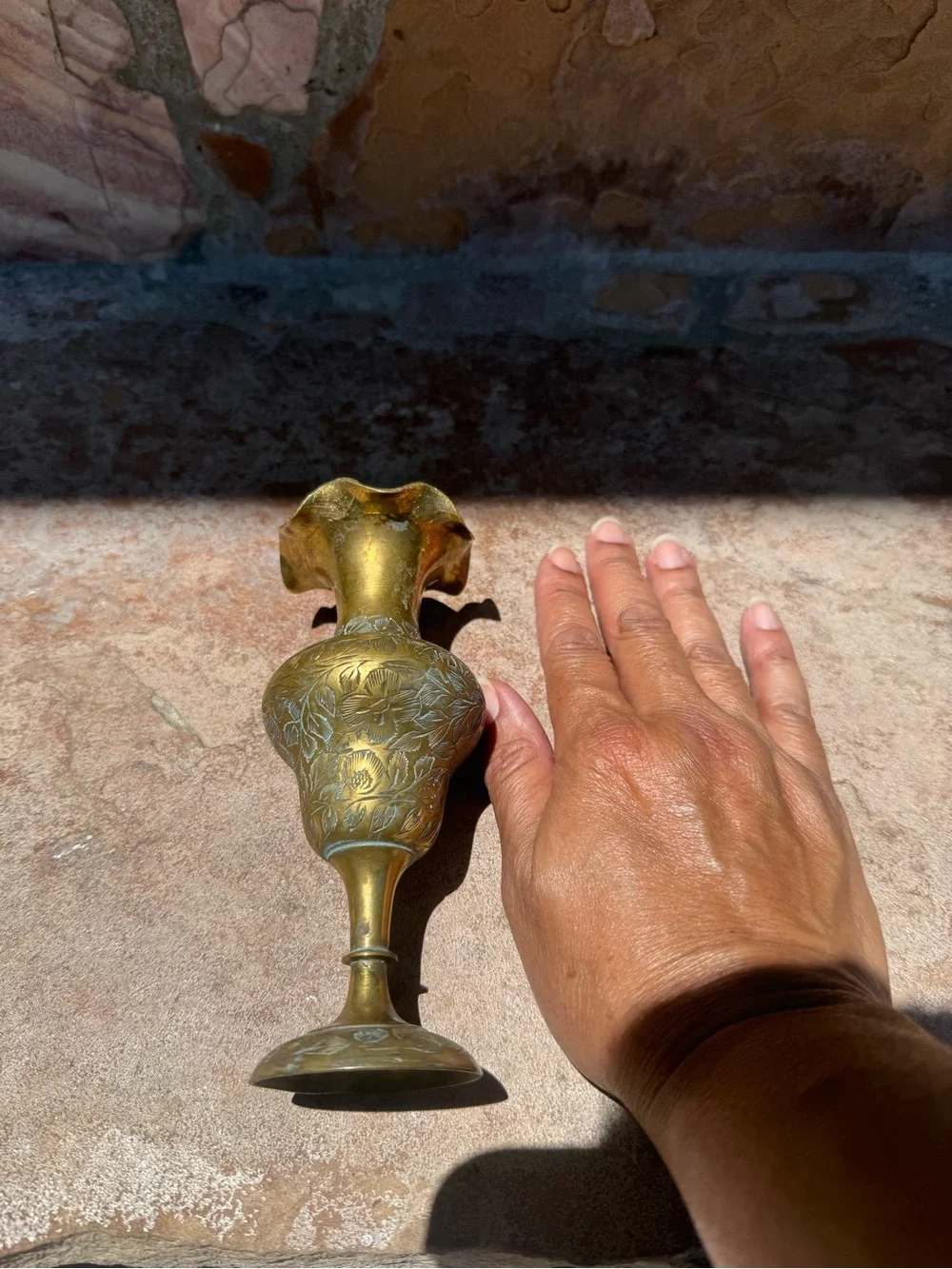 Brass fluted etched vase